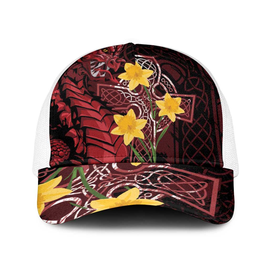 Wales Cymru Am Byth Baseball Net Cap Welsh Dragon with Celtic Cross - Wonder Print Shop
