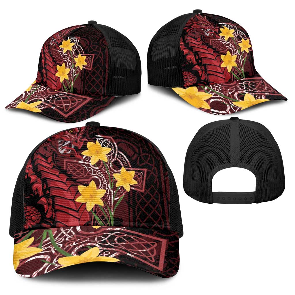 Wales Cymru Am Byth Baseball Net Cap Welsh Dragon with Celtic Cross - Wonder Print Shop