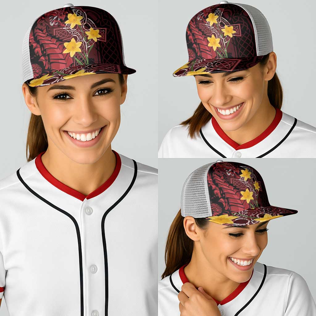 Wales Cymru Am Byth Baseball Net Cap Welsh Dragon with Celtic Cross - Wonder Print Shop