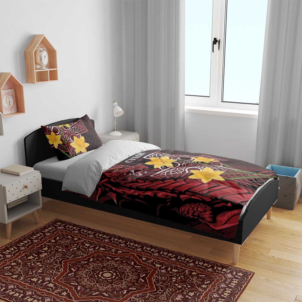 Wales Cymru Am Byth Bedding Set Welsh Dragon with Celtic Cross - Wonder Print Shop