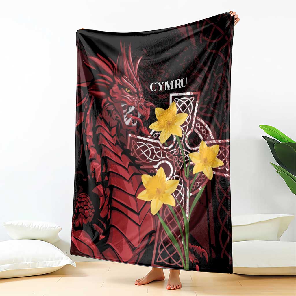 Wales Cymru Am Byth Blanket Welsh Dragon with Celtic Cross - Wonder Print Shop