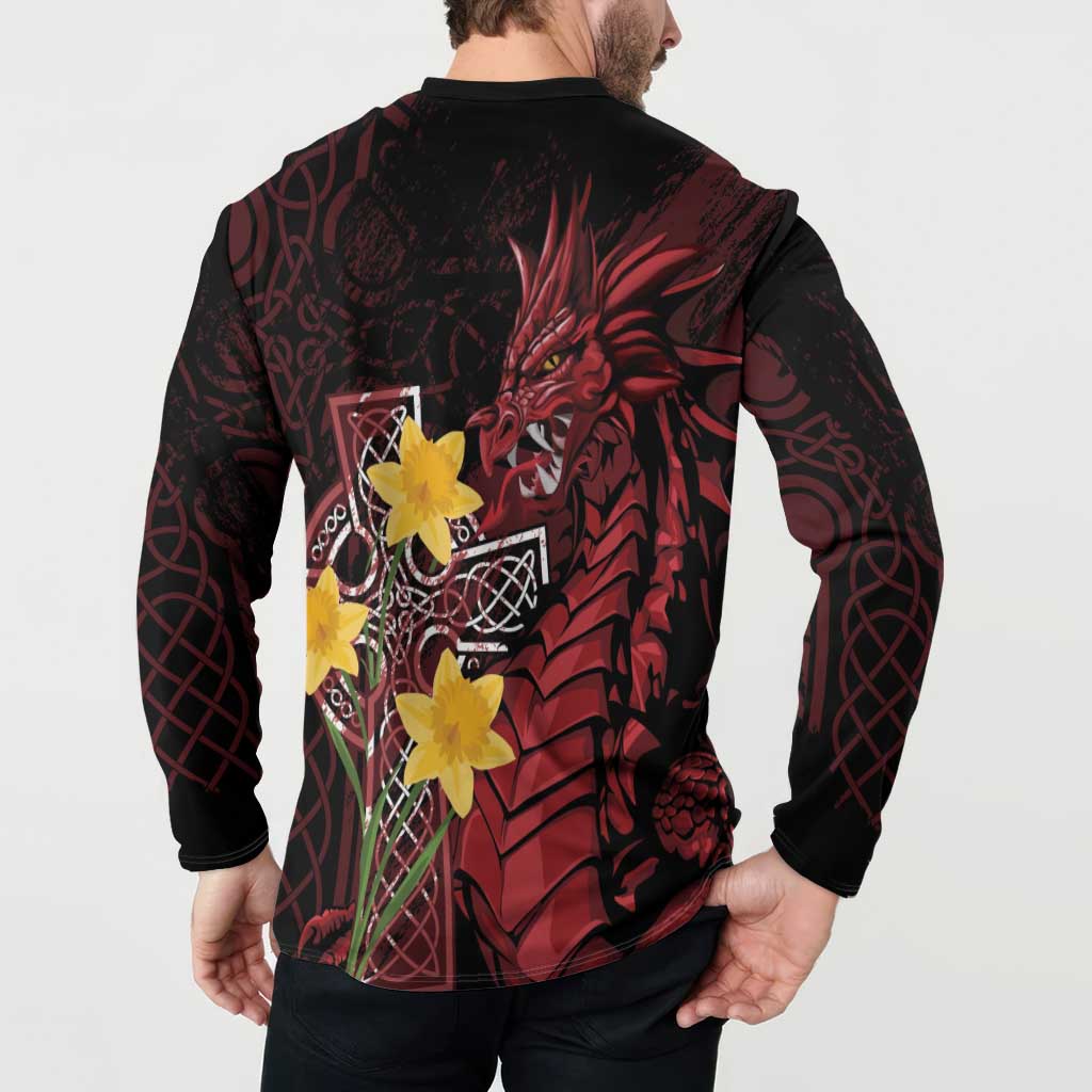 Wales Cymru Am Byth Button Sweatshirt Welsh Dragon with Celtic Cross - Wonder Print Shop