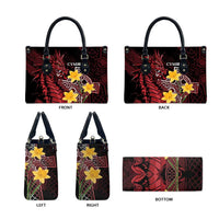 Leather-look tote bag shown front, back, left, right, and bottom with yellow star emblem