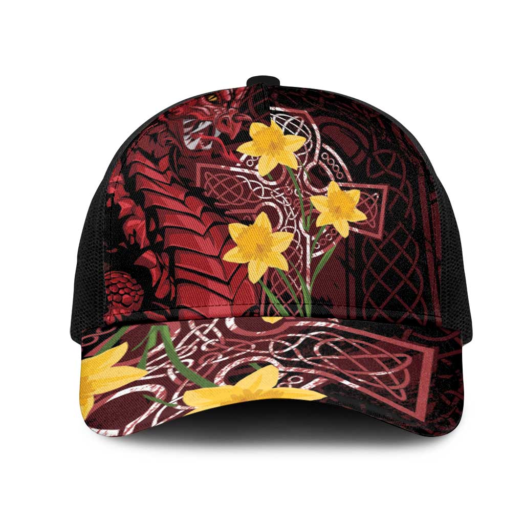 Wales Cymru Am Byth Mesh Trucker Cap Welsh Dragon with Celtic Cross - Wonder Print Shop