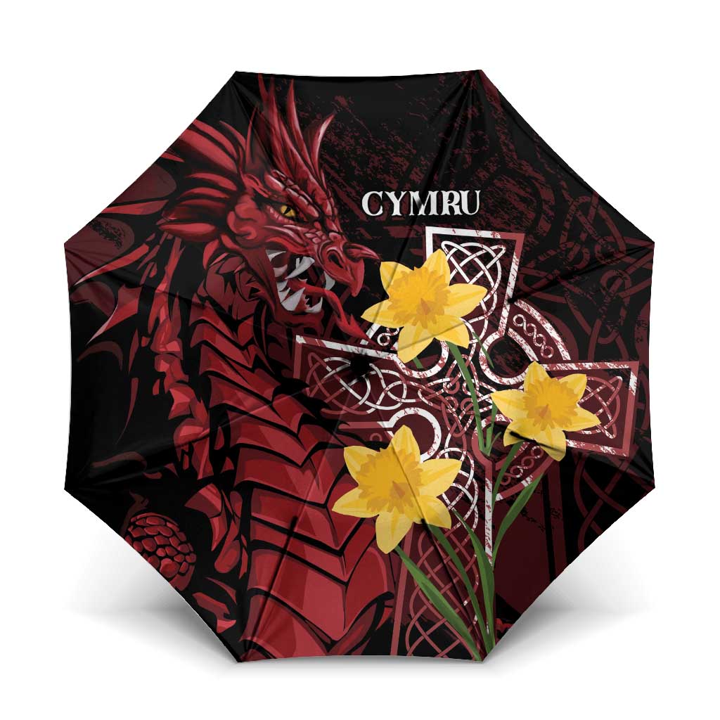 Wales Cymru Am Byth Umbrella Welsh Dragon with Celtic Cross - Wonder Print Shop