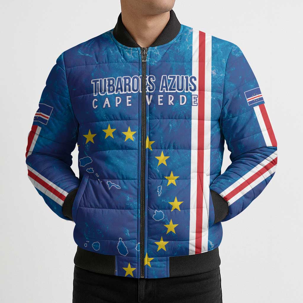 Cape Verde Tubaroes Azuis Custom Bomber Puffer Jacket Break The Waves - Wonder Print Shop