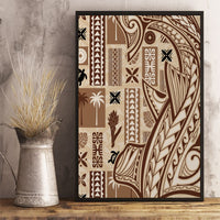 Framed tapa canvas wall art with beige and brown Polynesian tatau motifs and swirls