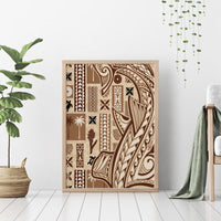 Light wood framed tapa canvas wall art with beige and brown tatau pattern
