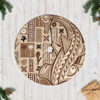 Beige Samoa tapa tree skirt with mix tatau patterns and circular center cutout