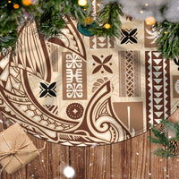 Beige tapa tree skirt with mix tatau motifs and swirling tribal geometric pattern