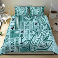 Teal tapa-pattern bedding set comforter with assorted geometric and leaf prints