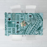 Teal tapa-pattern tablecloth with bold geometric motifs