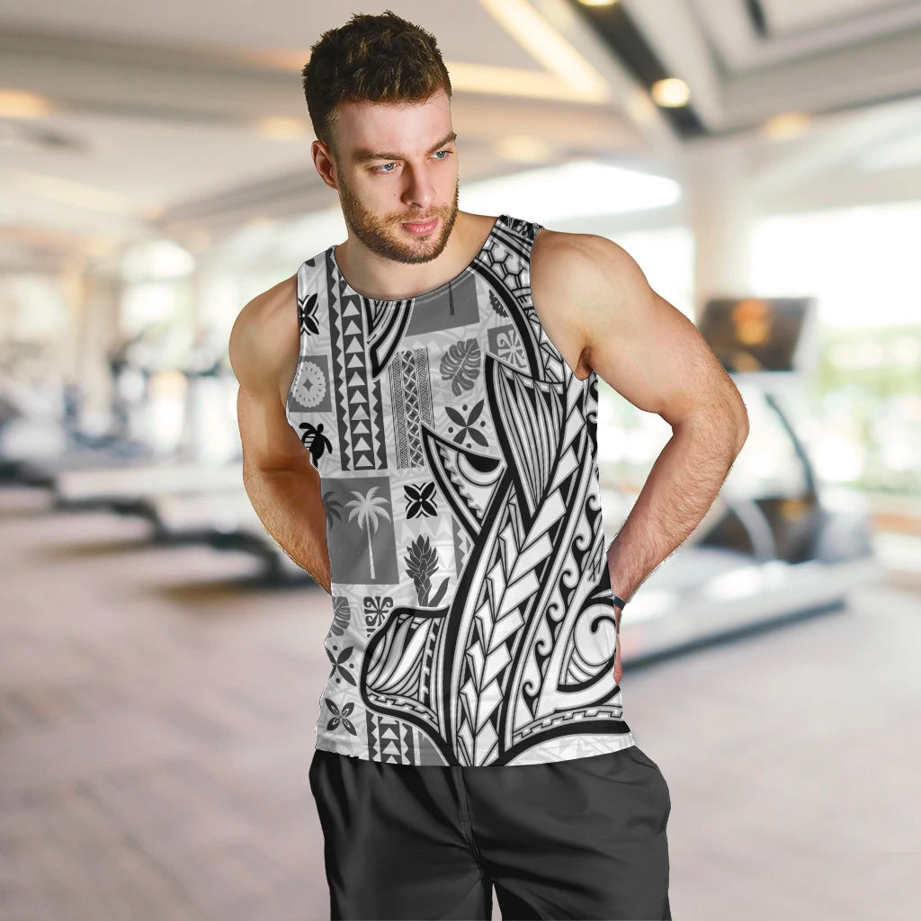 Samoa Tapa Men Tank Top Siapo Mix Tatau Patterns - White - Wonder Print Shop