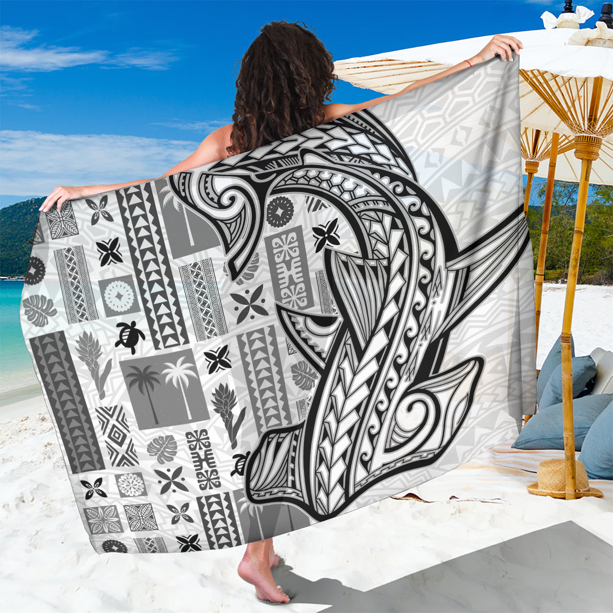 Samoa Tapa Sarong Siapo Mix Tatau Patterns - White - Wonder Print Shop