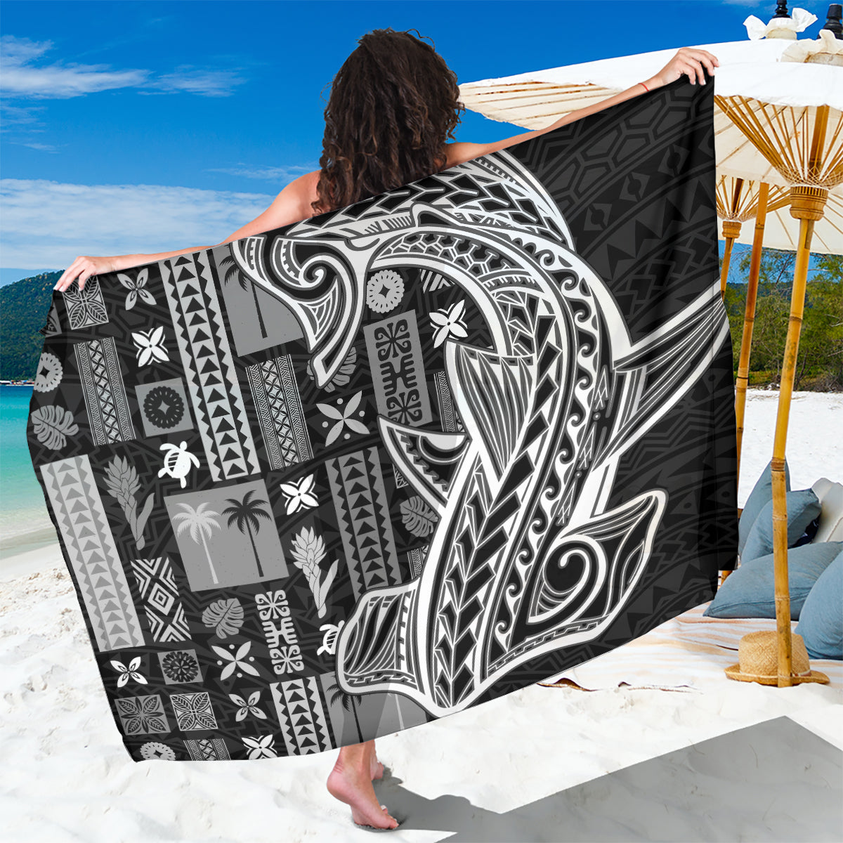 Samoa Tapa Sarong Siapo Mix Tatau Patterns - Black - Wonder Print Shop