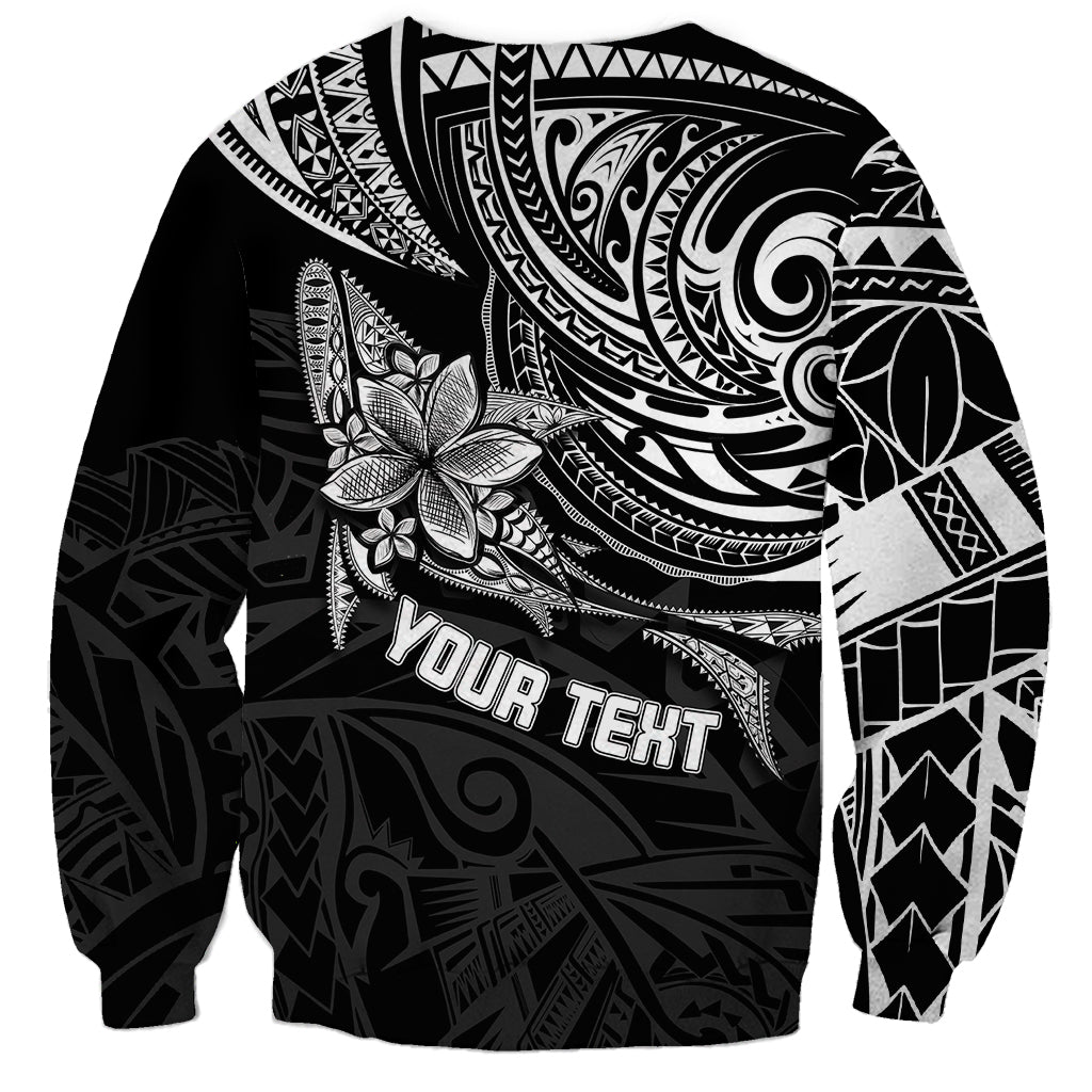 Black unisex Polynesian sweatshirt with flower and 'YOUR TEXT' banner