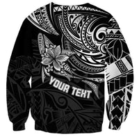 Black unisex Polynesian sweatshirt with flower and 'YOUR TEXT' banner