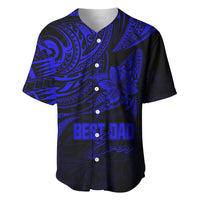 Blue Polynesian baseball jersey with floral tribal print and 'BEST DAD' front