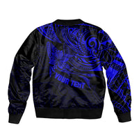 Blue/black Polynesian bomber jacket with back print 'YOUR TENT'
