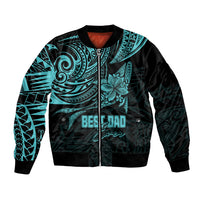 Turquoise and black polynesian bomber jacket with zipper and 'BEST DAD Ever' chest print