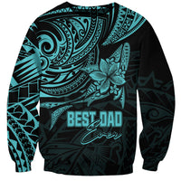 Turquoise and black polynesian sweatshirt with large "BEST DAD" graphic and floral print