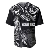 Black baseball jersey with white Polynesian tribal print and 'YOURTEX' chest graphic