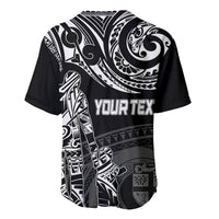 Black baseball jersey with white tribal print, button collar, "YOURTEX" back