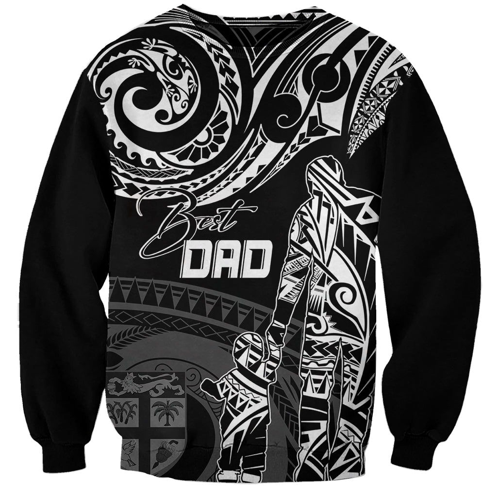 Black crewneck sweatshirt with white Polynesian tribal print and bold DAD graphic