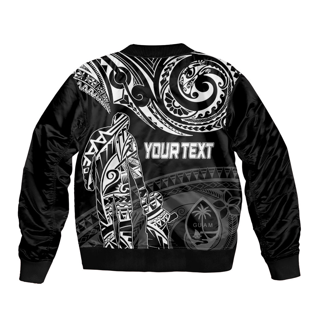 Black bomber jacket with Polynesian graphic and 'YOURTEXT' on back