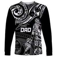 Black long-sleeve T-shirt with Polynesian tribal print and “Best DAD” graphic
