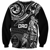 Black crewneck sweatshirt with white tribal dad graphic and character print