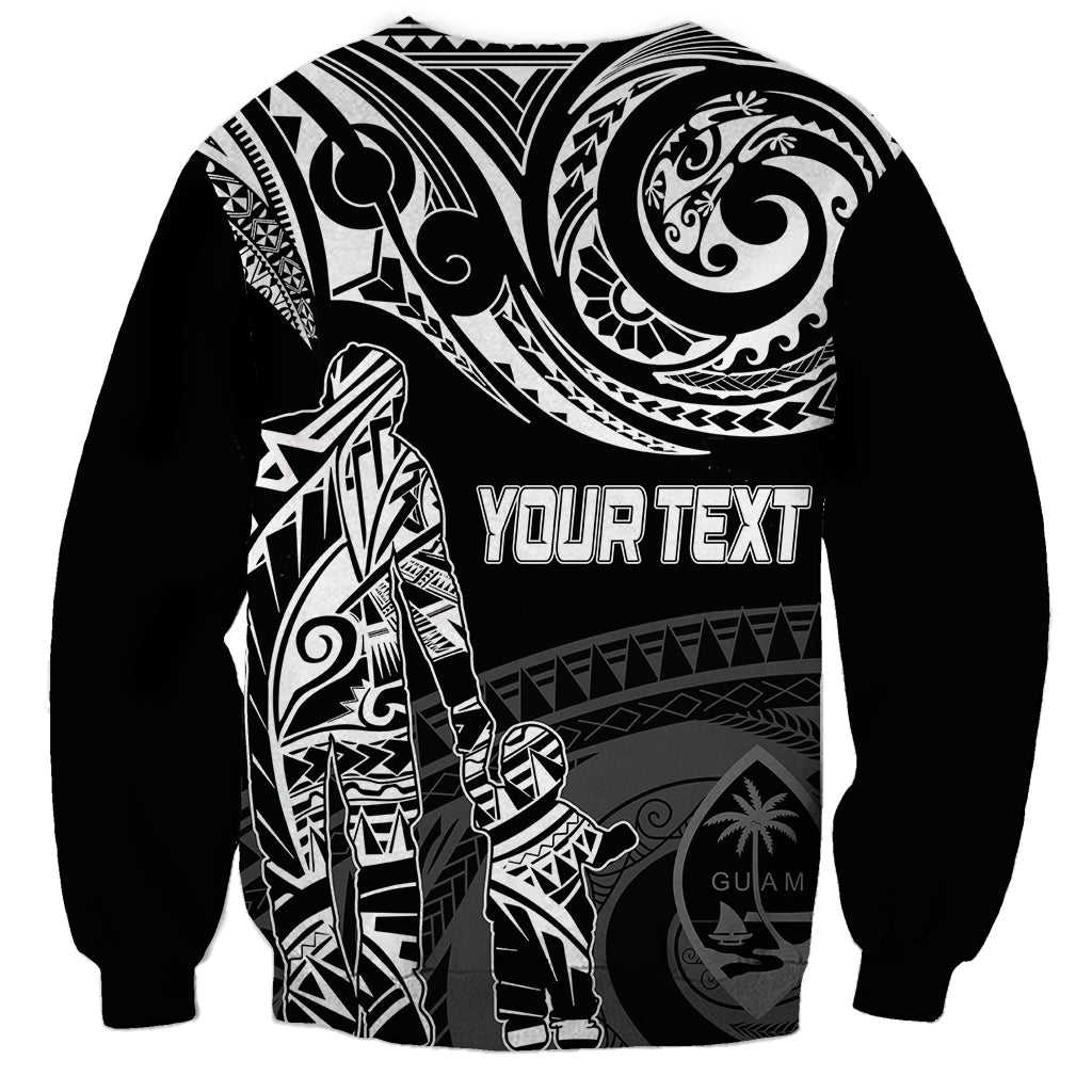 Black crewneck sweatshirt with white tribal pattern and 'YOUR TEXT' front graphic