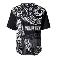 Black baseball jersey with Polynesian tribal print and bold 'YOURTEX' logo
