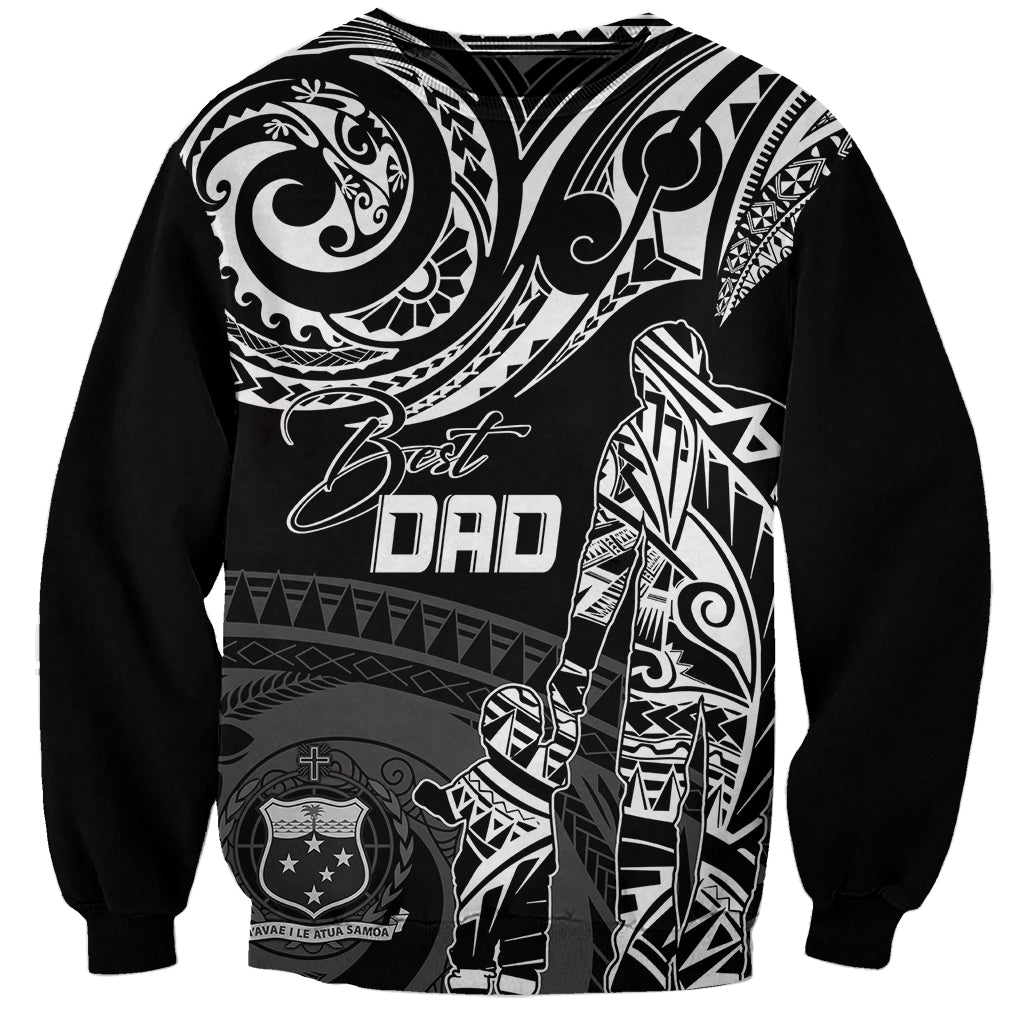 Black crewneck sweatshirt with Polynesian tribal graphic and DAD print on front