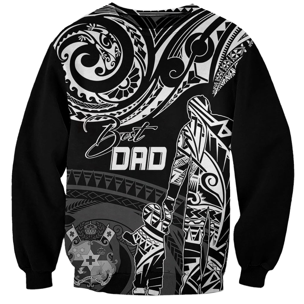 Black crewneck sweatshirt with tribal Polynesian graphic and 'Best Dad' text