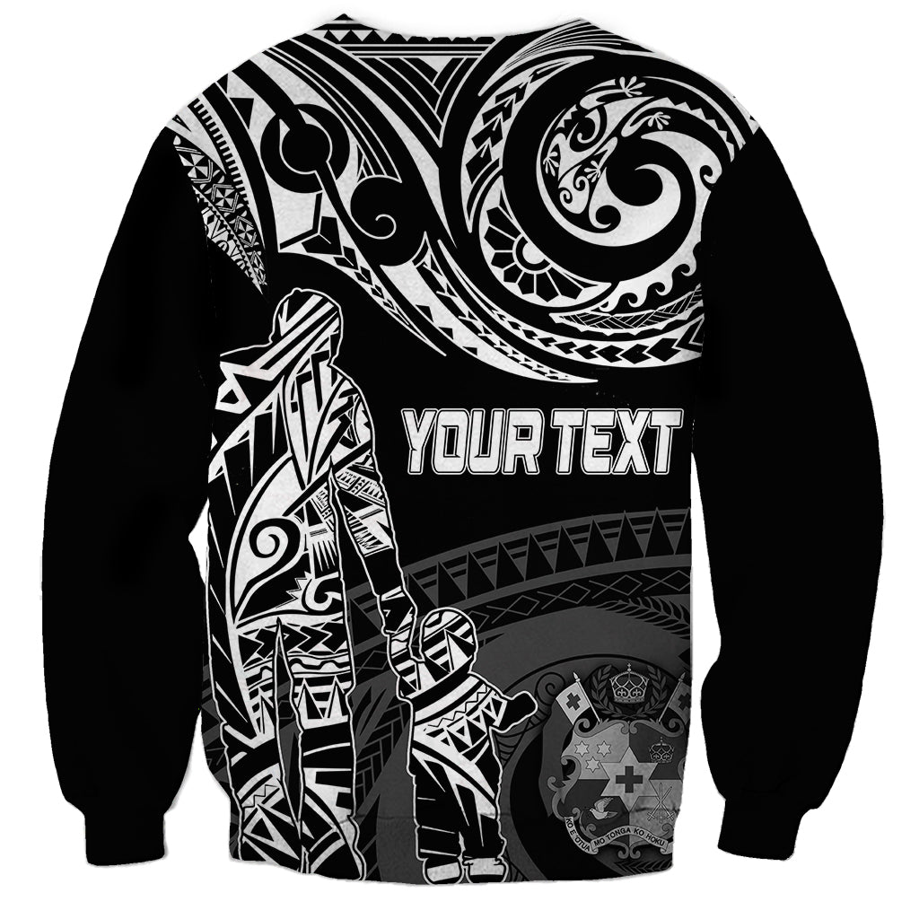 Black crewneck sweatshirt with Polynesian tribal graphic and 'Your Text' placeholder