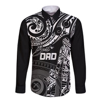 Black long-sleeve button shirt with white Polynesian pattern and 'Best DAD' print