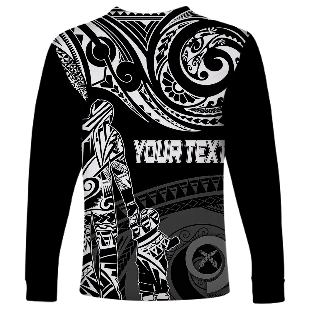 Black long-sleeve shirt with tribal Polynesian print and “YOUR TEXT” front design