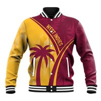 Maroon and yellow tropical varsity baseball jacket with snap-button front, striped cuffs