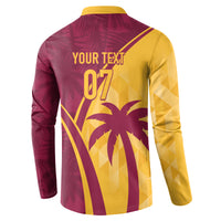 Maroon and yellow back-print button sweatshirt with 'YOUR TEXT' 07 and palm tree graphic