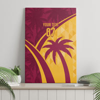 Maroon tropical canvas wall art featuring palm tree and 'YOUR TEXT 07' print