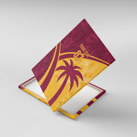 Maroon tropical canvas wall art shown at an angle with palm tree and 'YOUR TEXT 07'