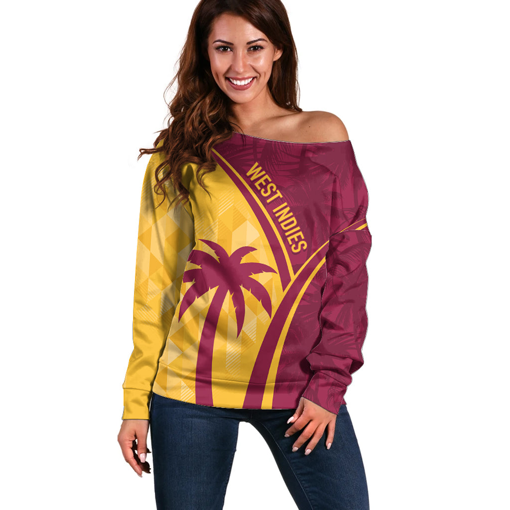 West Indies Cricket World Cup 2024 Off Shoulder Sweater Tropical Style - Wonder Print Shop