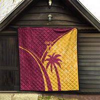 Maroon and yellow quilt with diamond stitching, cricket emblem and custom text