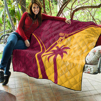 Maroon and yellow quilt with diamond stitching, cricket emblem, custom text visible
