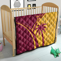 Maroon and yellow quilt with diamond stitching, cricket emblem and custom text on crib
