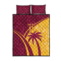 Maroon and yellow tropical quilt bed set with quilted pattern and black-trim pillow shams