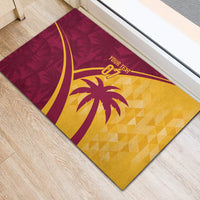 Maroon and yellow rubber doormat with palm tree artwork and 'YOUR TEXT 07'