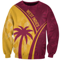 Unisex tropical sweatshirt in maroon and yellow with West Indies logo and palm tree