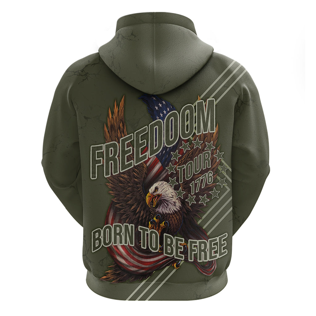 USA Bald Eagle Freedom Tour 1776 Born To Be Free Hoodie Olive Grunge Style - Wonder Print Shop